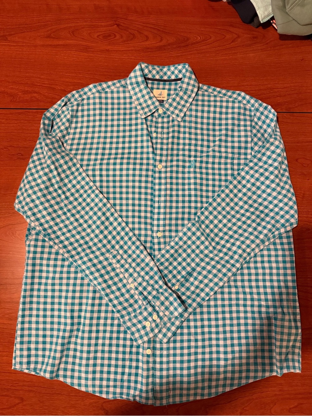 Men's Turquoise & White Check Button-Down Shirt